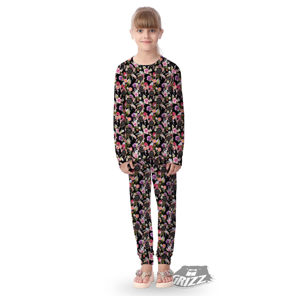 Dream Catcher Flower Print Pattern Kid's Pajamas-grizzshop