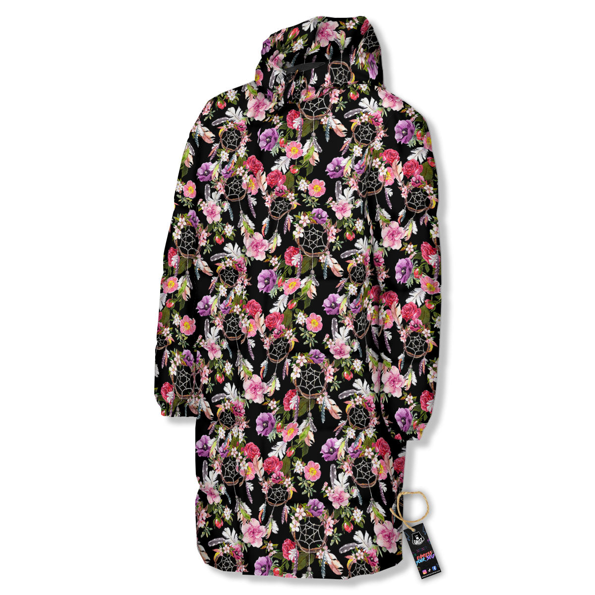 Dream Catcher Flower Print Pattern Long Down Jacket-grizzshop