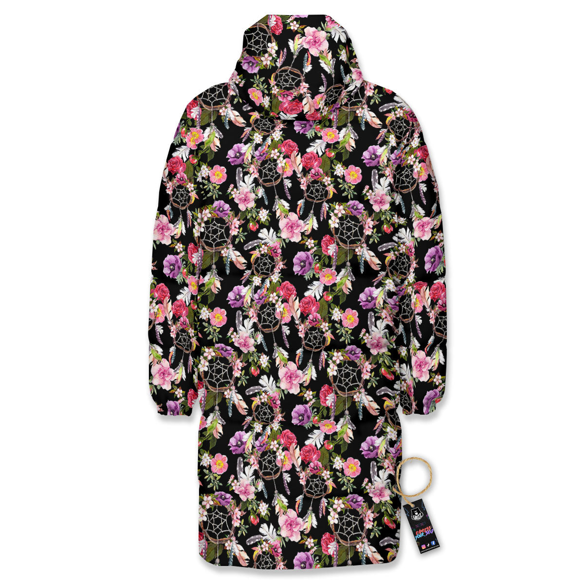 Dream Catcher Flower Print Pattern Long Down Jacket-grizzshop