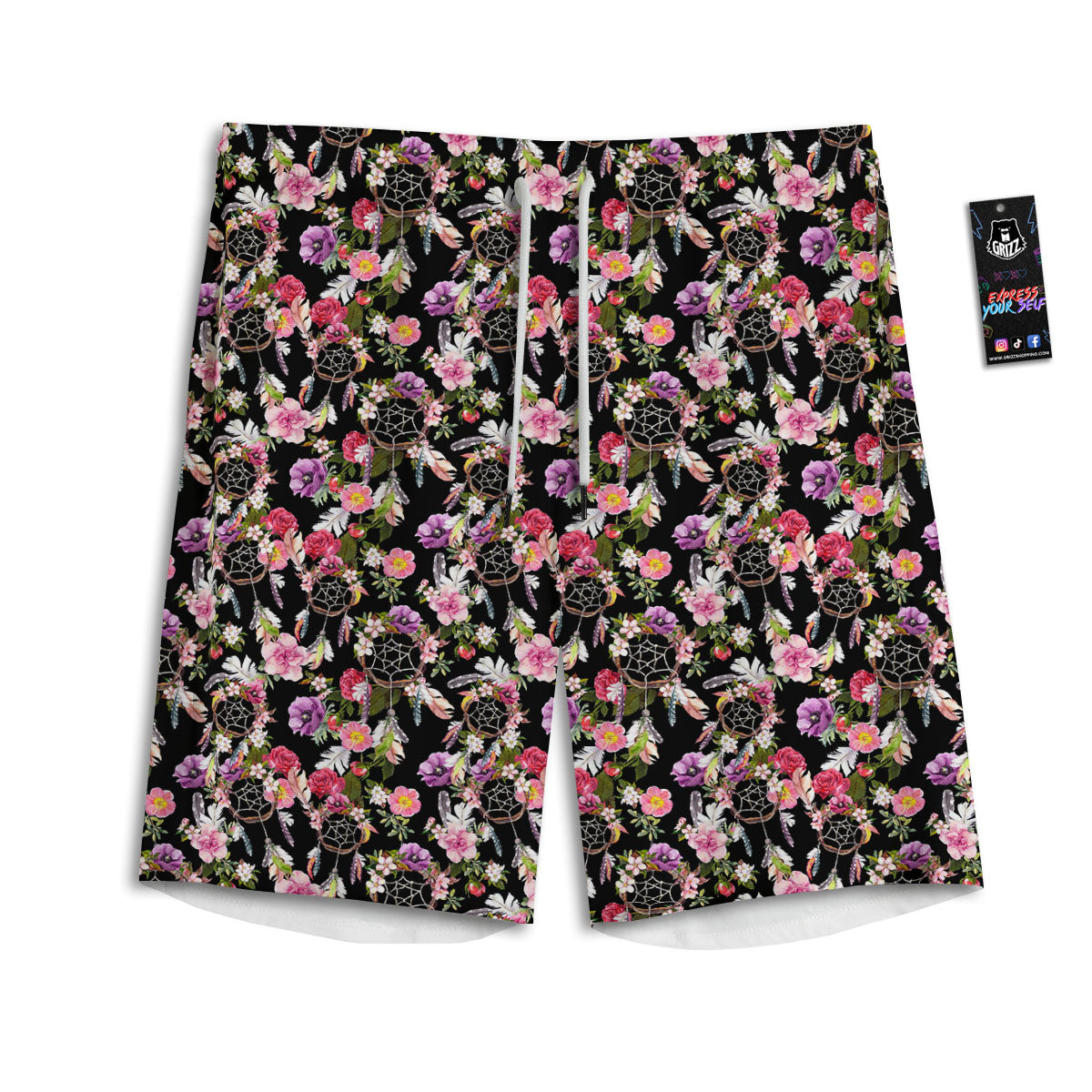 Dream Catcher Flower Print Pattern Men's Athletic Shorts-grizzshop