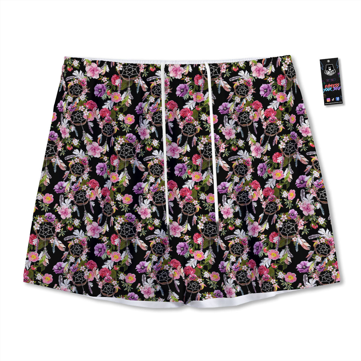 Dream Catcher Flower Print Pattern Mesh Shorts-grizzshop