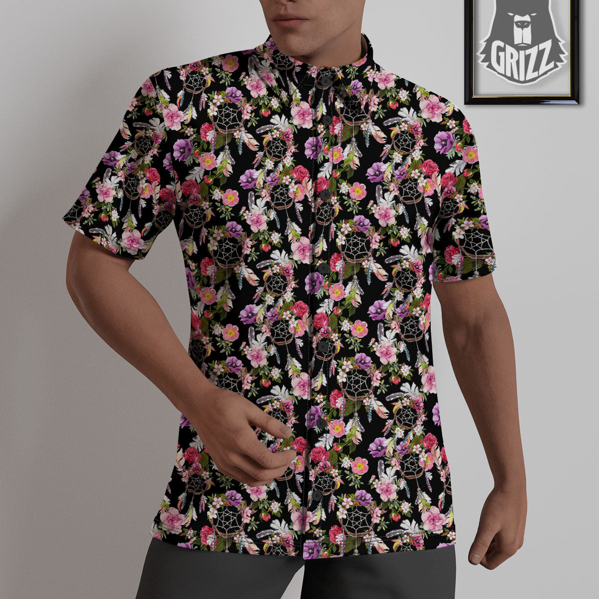 Dream Catcher Flower Print Pattern Untucked Shirts-grizzshop