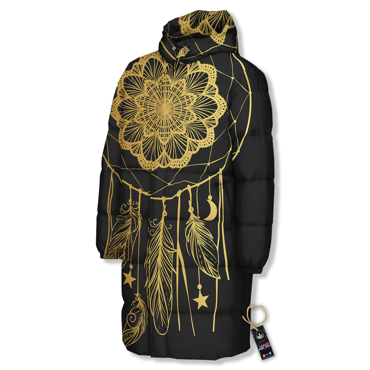 Dream Catcher Indian Tribal Print Long Down Jacket-grizzshop