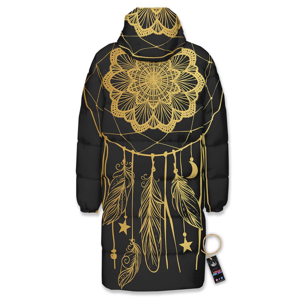 Dream Catcher Indian Tribal Print Long Down Jacket-grizzshop