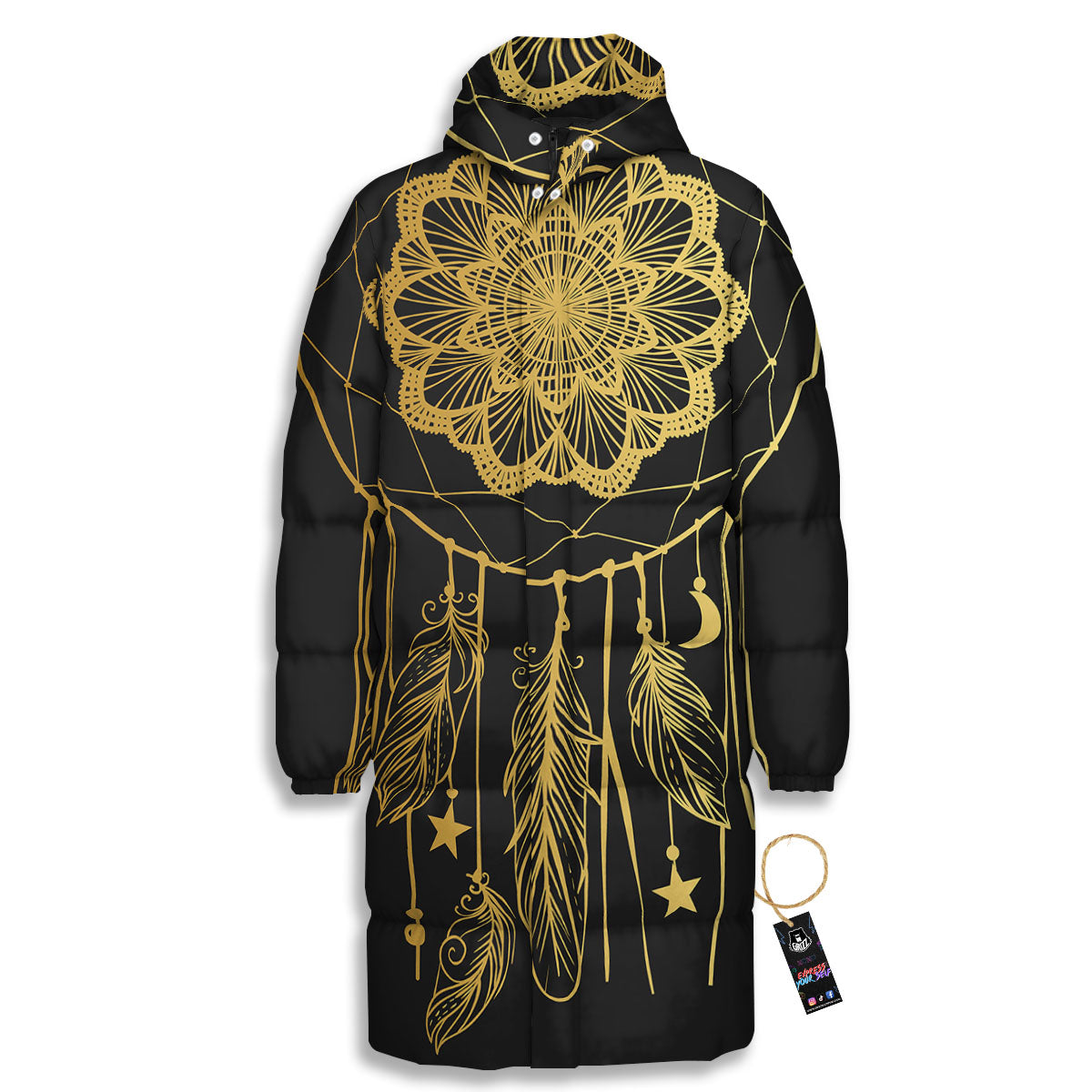 Dream Catcher Indian Tribal Print Long Down Jacket-grizzshop