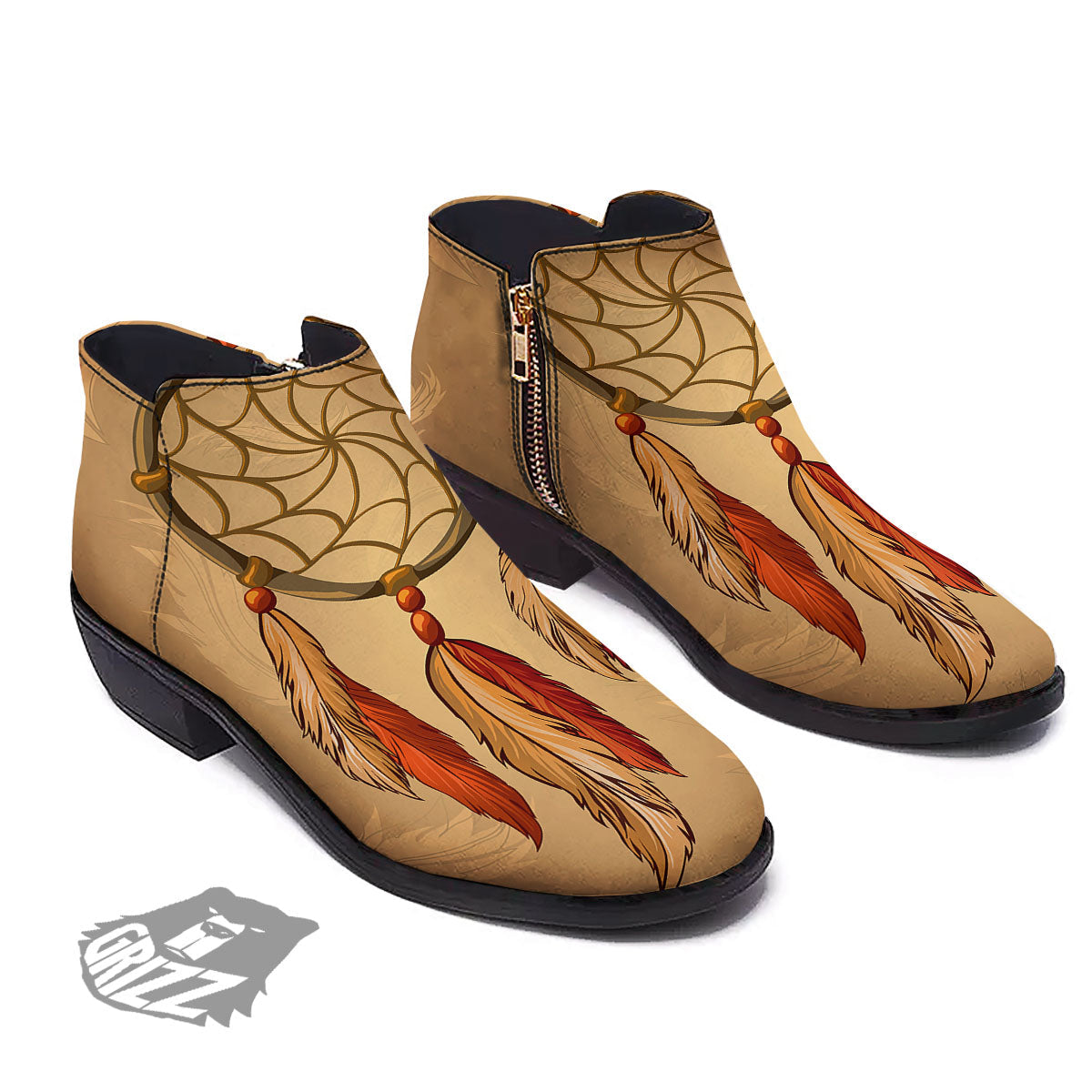 Dream Catcher Native American Print Ankle Boots-grizzshop