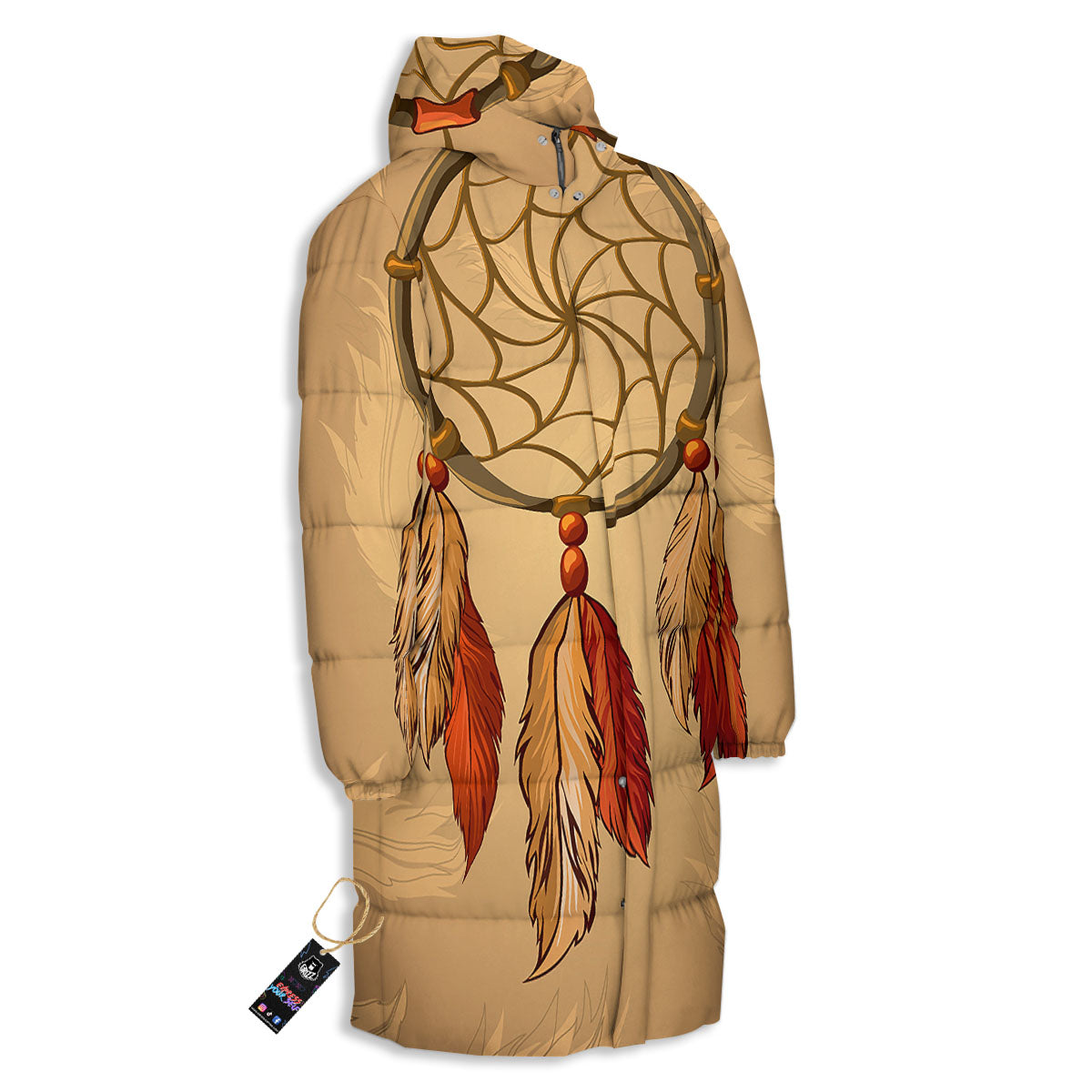 Dream Catcher Native American Print Long Down Jacket-grizzshop