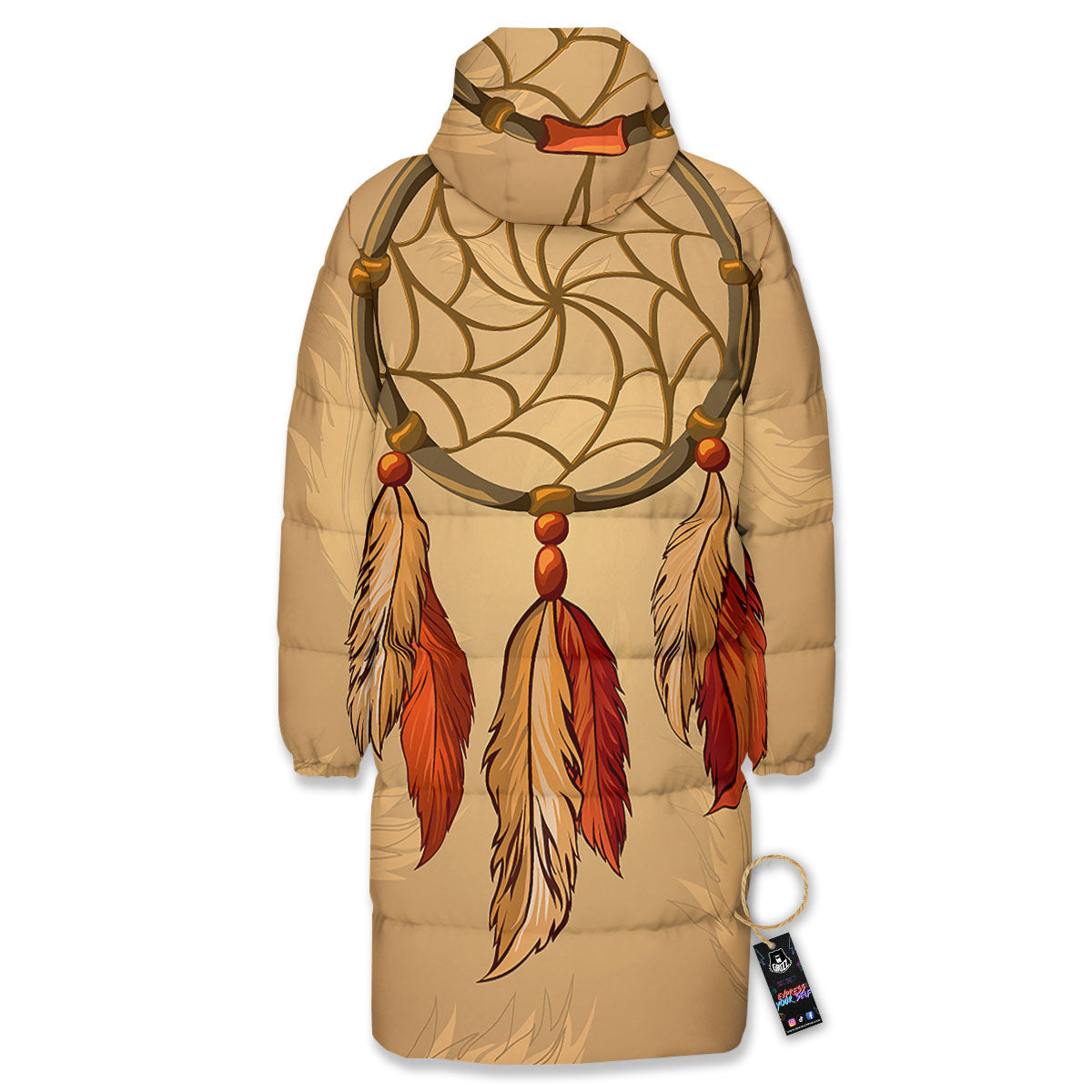 Dream Catcher Native American Print Long Down Jacket-grizzshop
