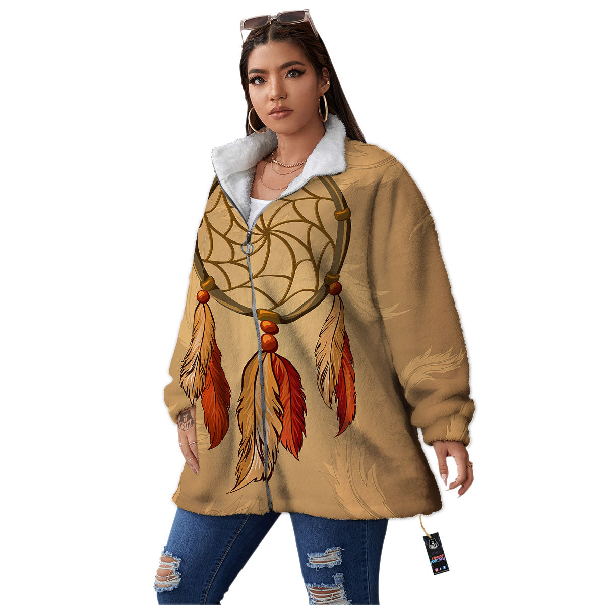 Dream Catcher Native American Print Women's Sherpa Jacket-grizzshop
