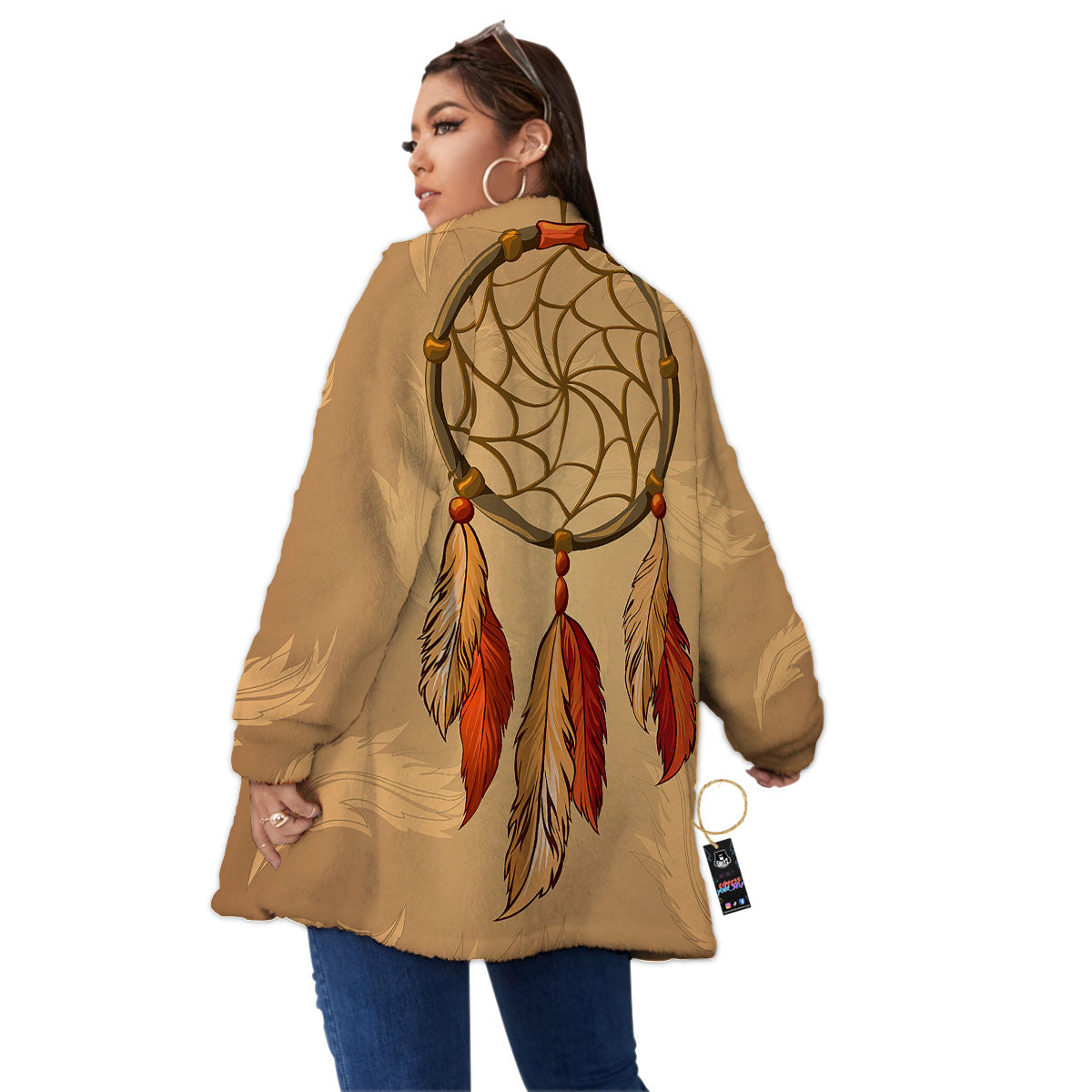 Dream Catcher Native American Print Women's Sherpa Jacket-grizzshop