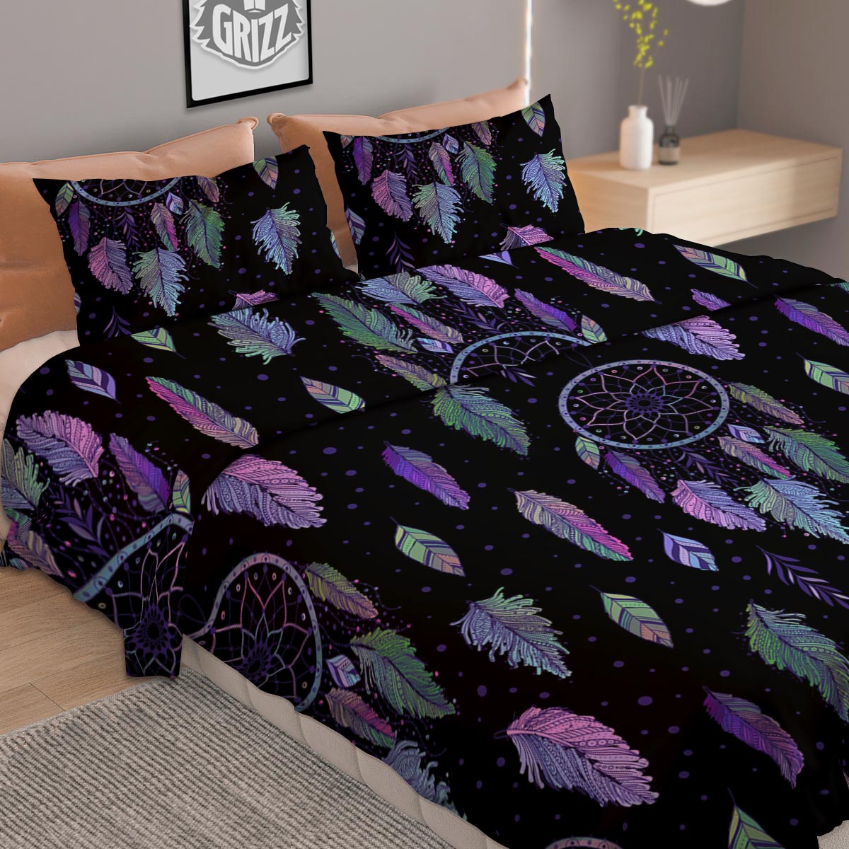 Dream Catcher Purple And Teal Print Pattern Duvet Cover Bedding Set