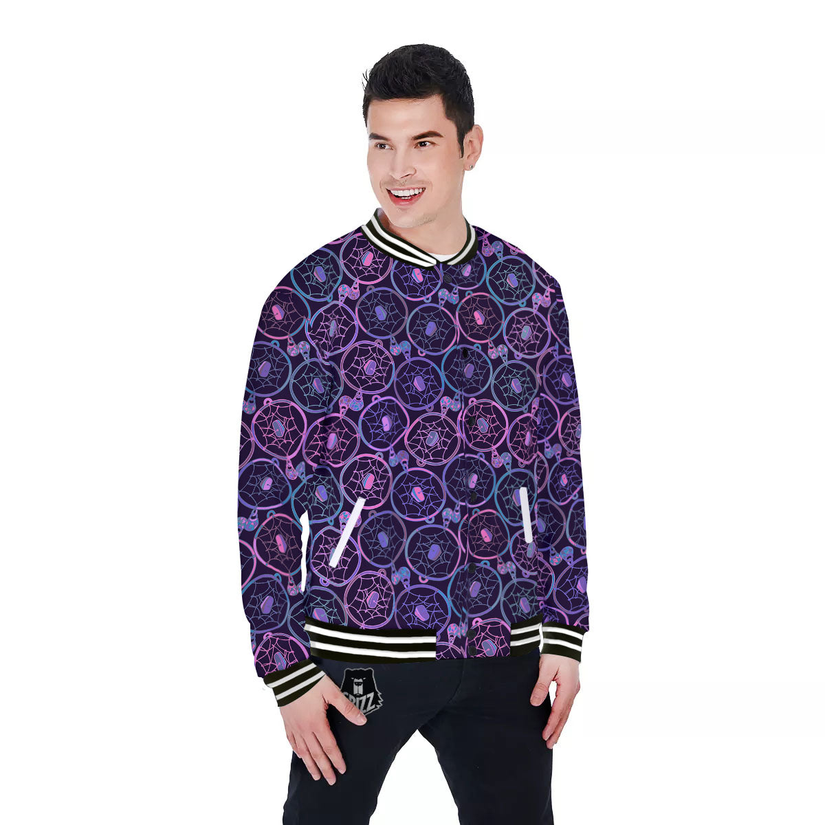 Dream Catcher Purple Boho Print Pattern Baseball Jacket-grizzshop