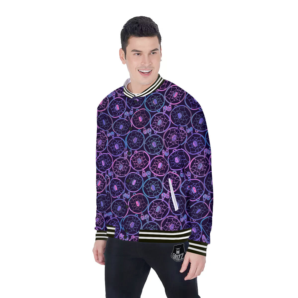 Dream Catcher Purple Boho Print Pattern Baseball Jacket-grizzshop