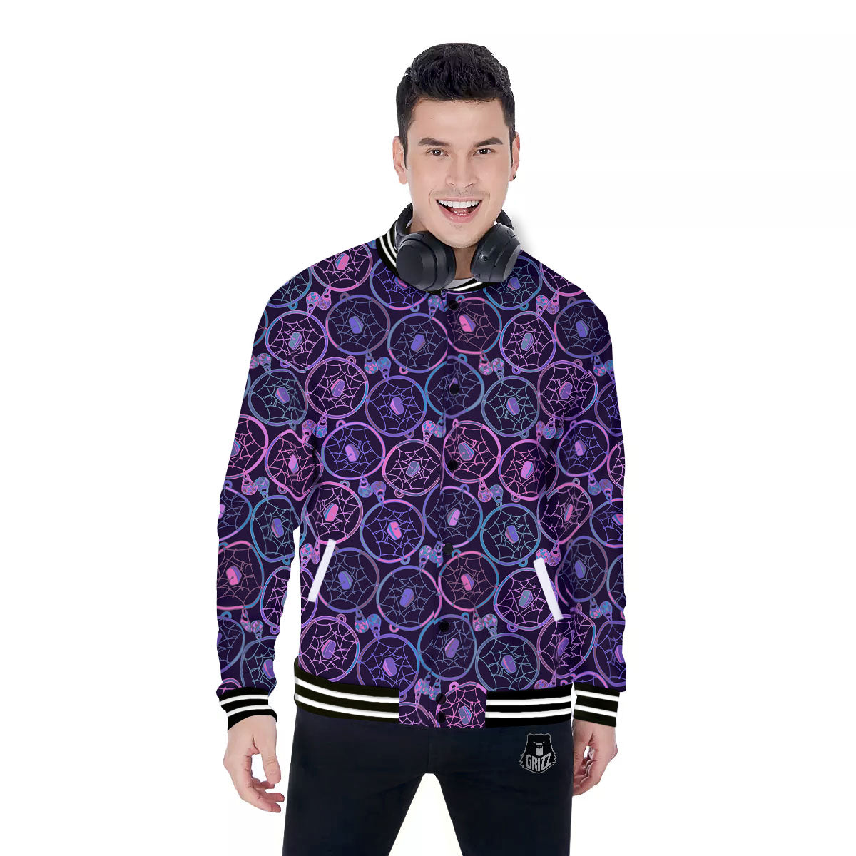 Dream Catcher Purple Boho Print Pattern Baseball Jacket-grizzshop