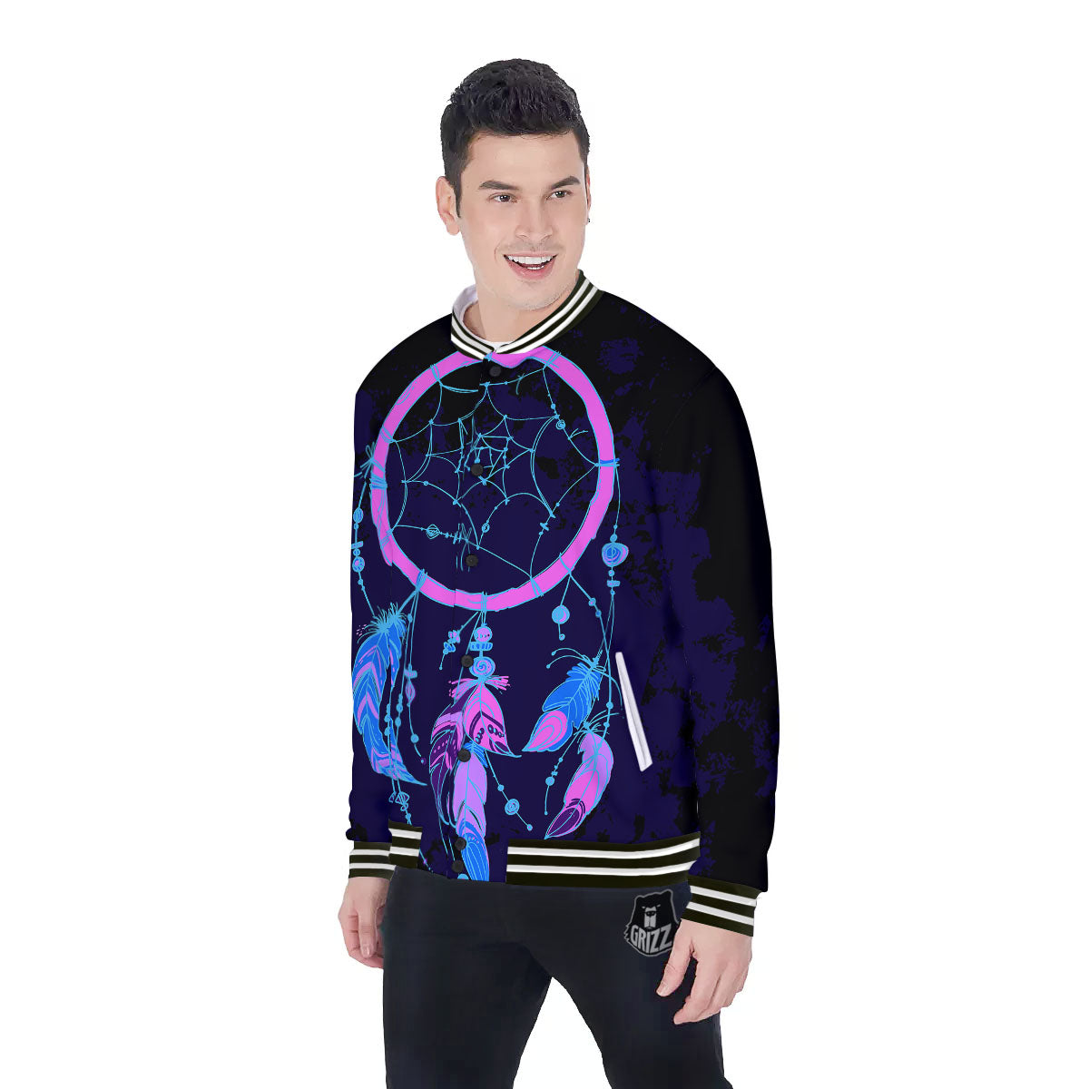Dream Catcher Purple Native Print Baseball Jacket-grizzshop
