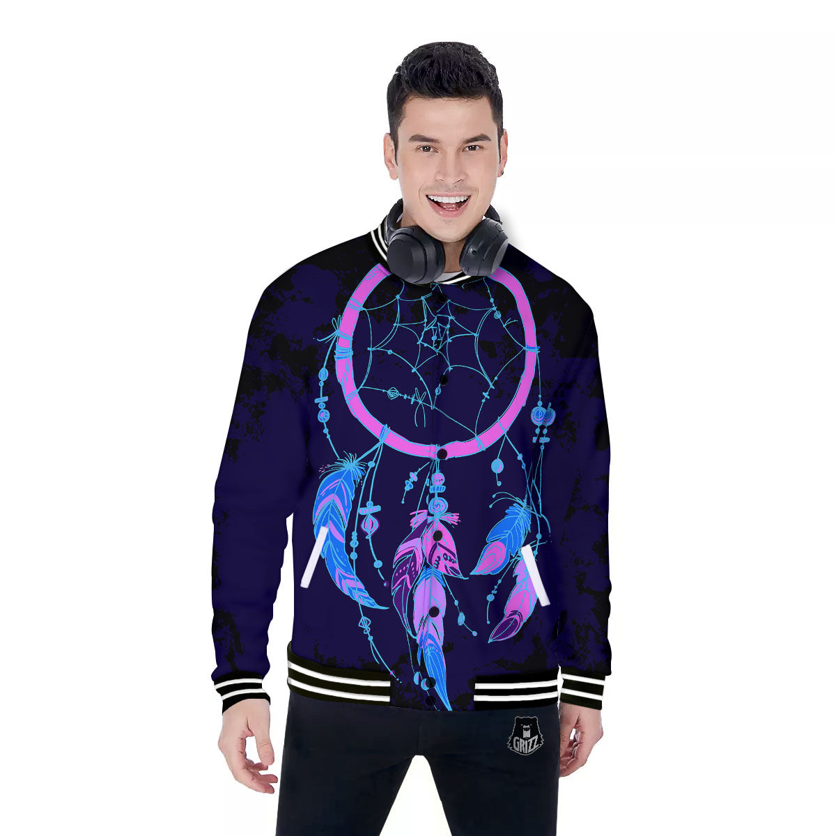 Dream Catcher Purple Native Print Baseball Jacket-grizzshop