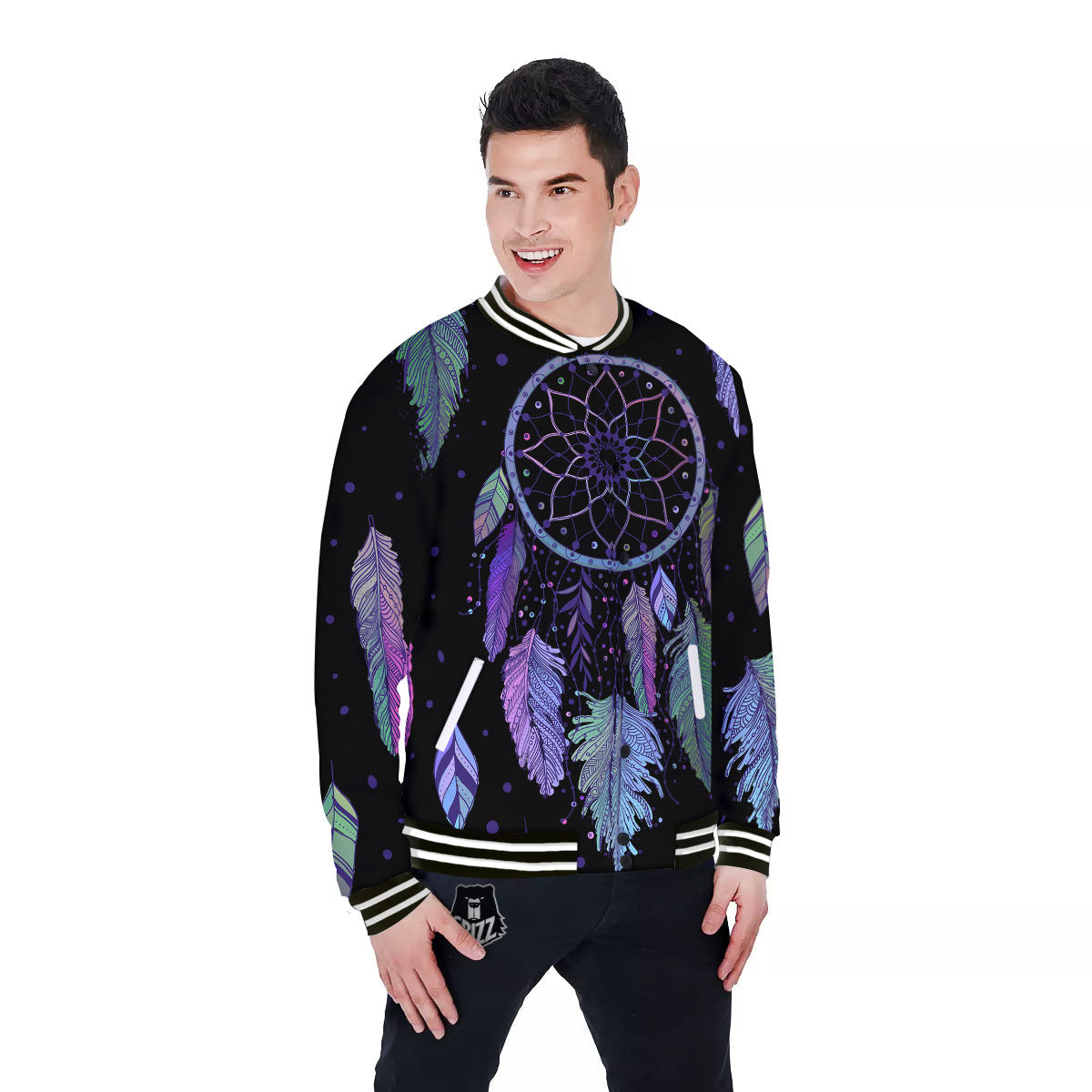 Dream Catcher Teal And Purple Print Baseball Jacket-grizzshop