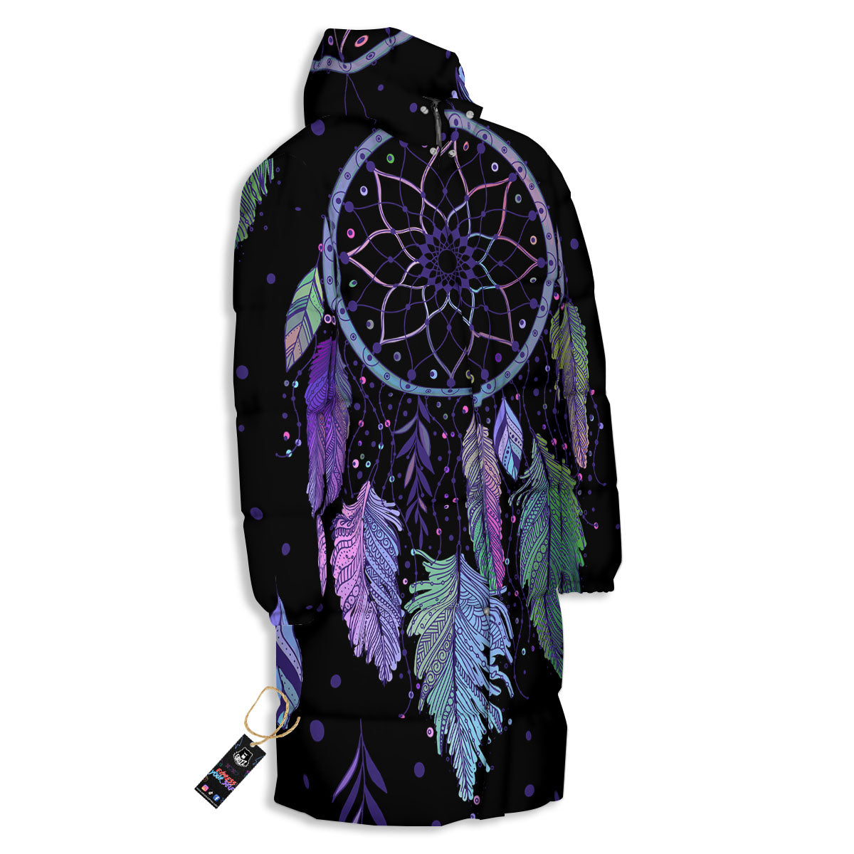 Dream Catcher Teal And Purple Print Long Down Jacket-grizzshop