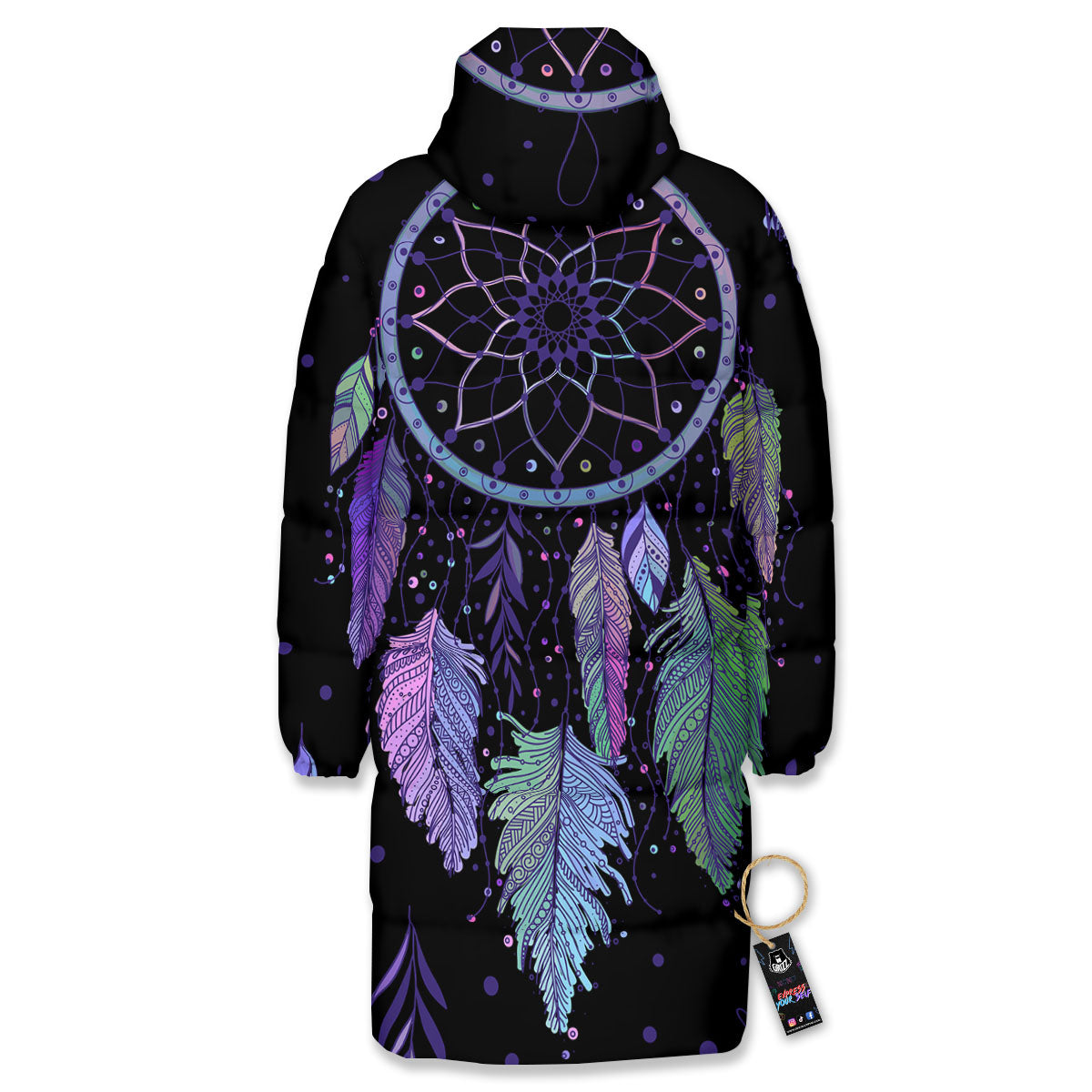 Dream Catcher Teal And Purple Print Long Down Jacket-grizzshop