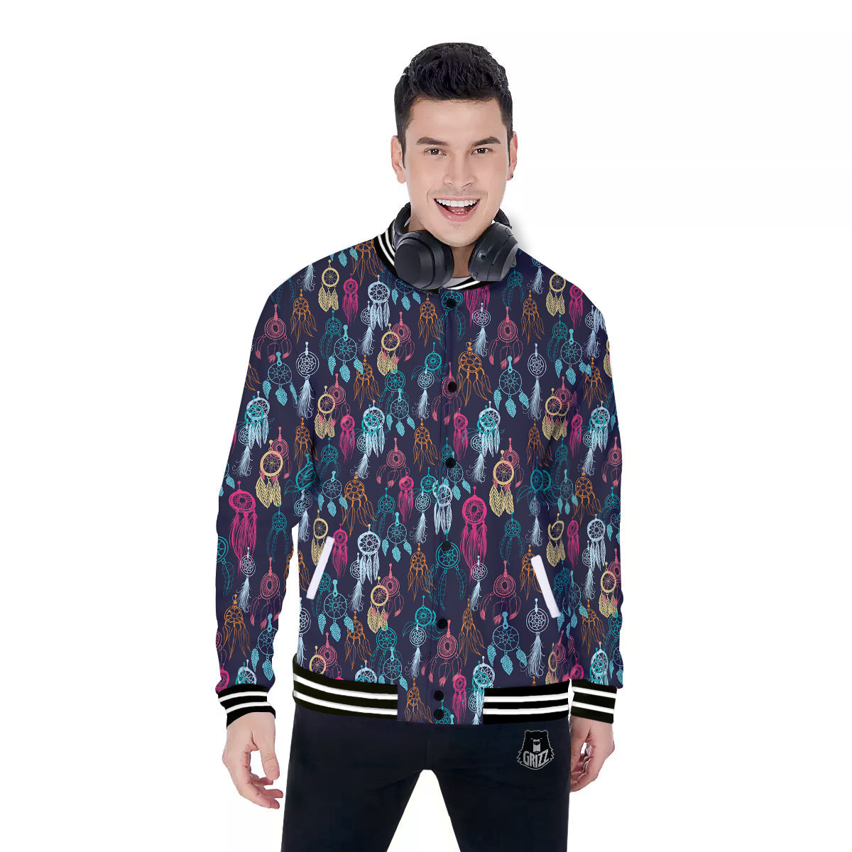 Dream Catcher Vintage Print Pattern Baseball Jacket-grizzshop