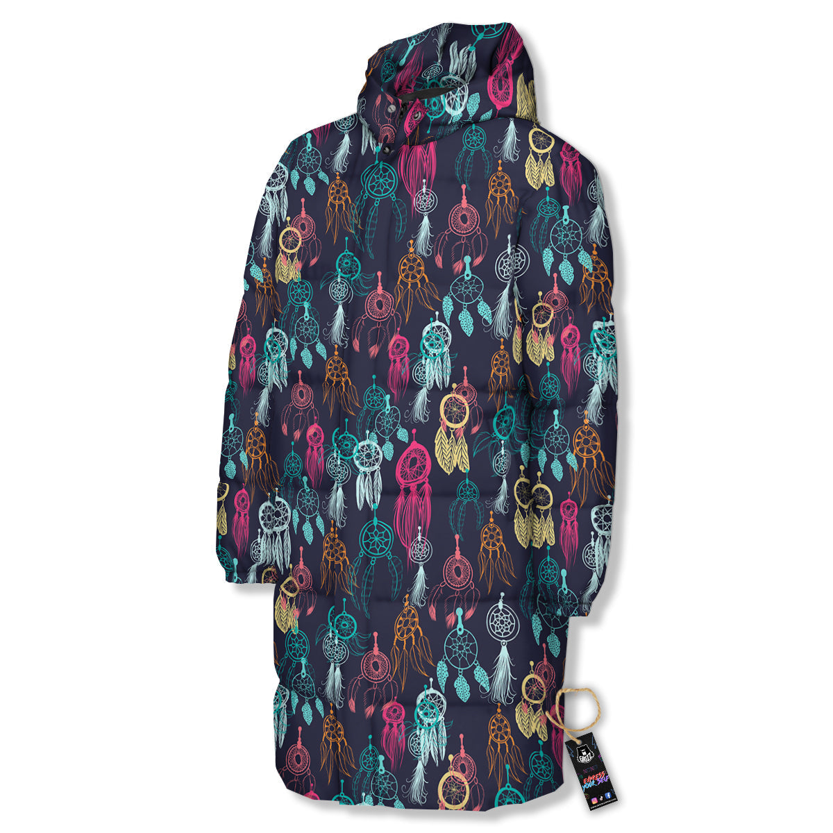 Dream Catcher Vintage Print Pattern Long Down Jacket-grizzshop