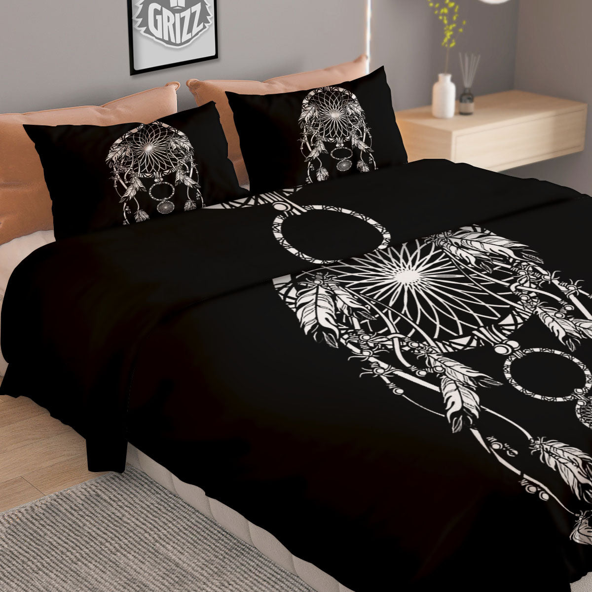 Dream Catcher White And Black Print Duvet Cover Bedding Set