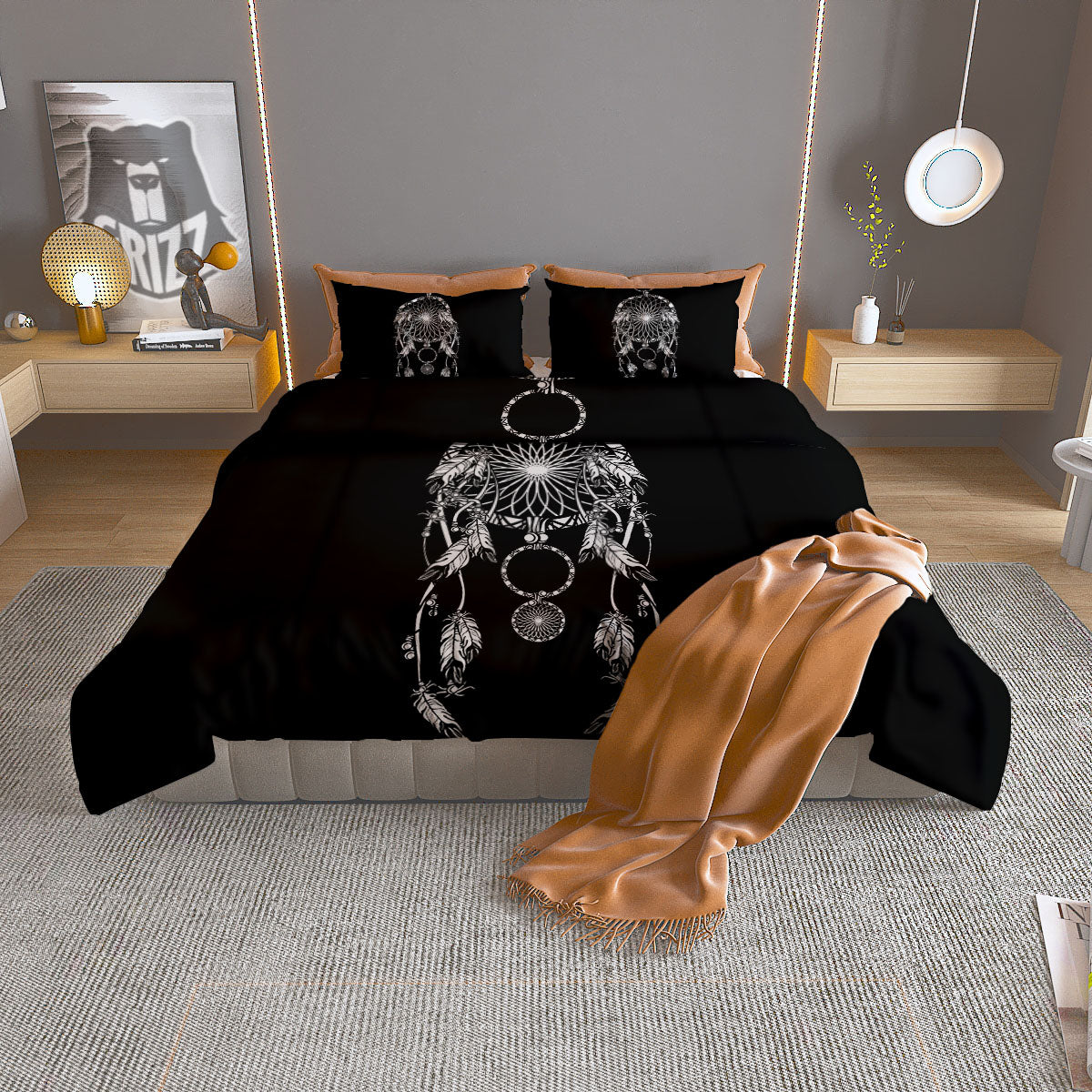 Dream Catcher White And Black Print Duvet Cover Bedding Set