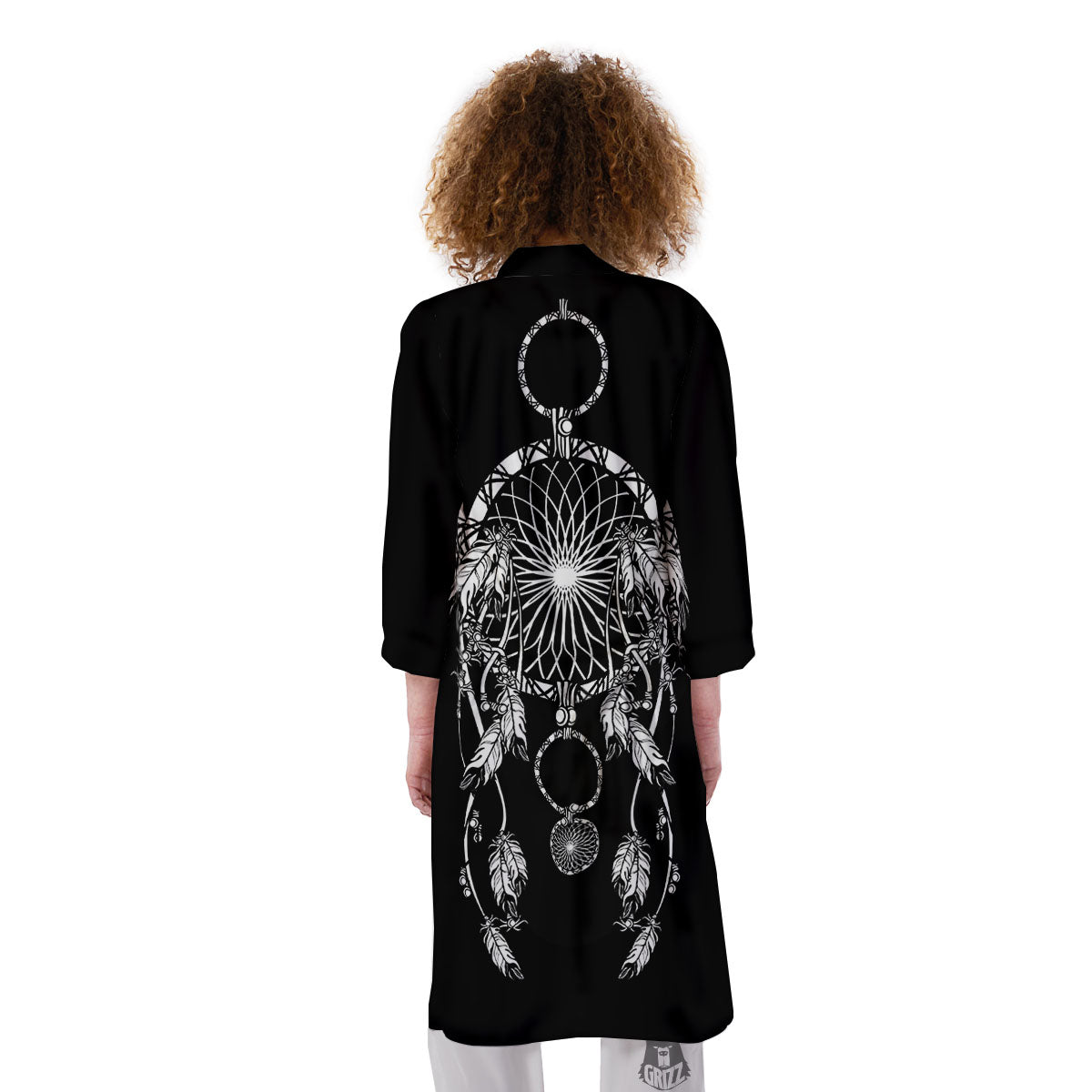 Dream Catcher White And Black Print Kimono-grizzshop