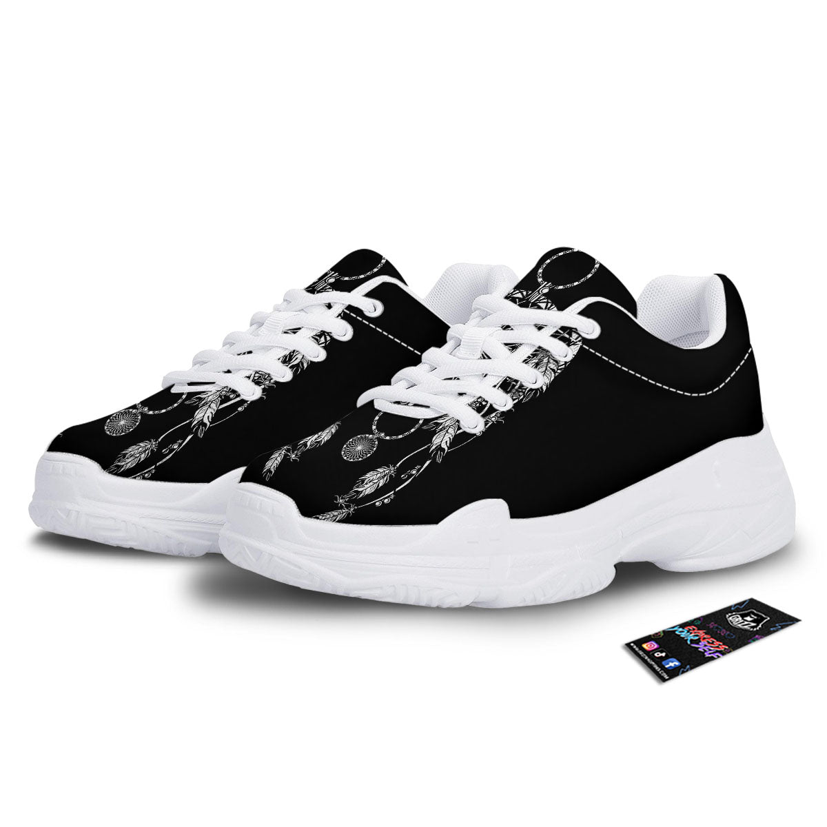 Dream Catcher White And Black Print White Chunky Shoes-grizzshop