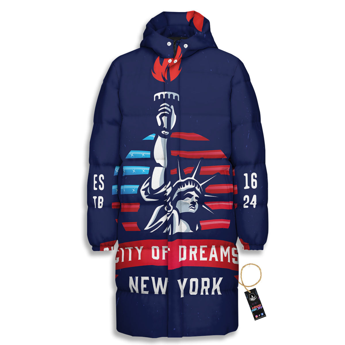 Dream Of Liberty American Print Long Down Jacket