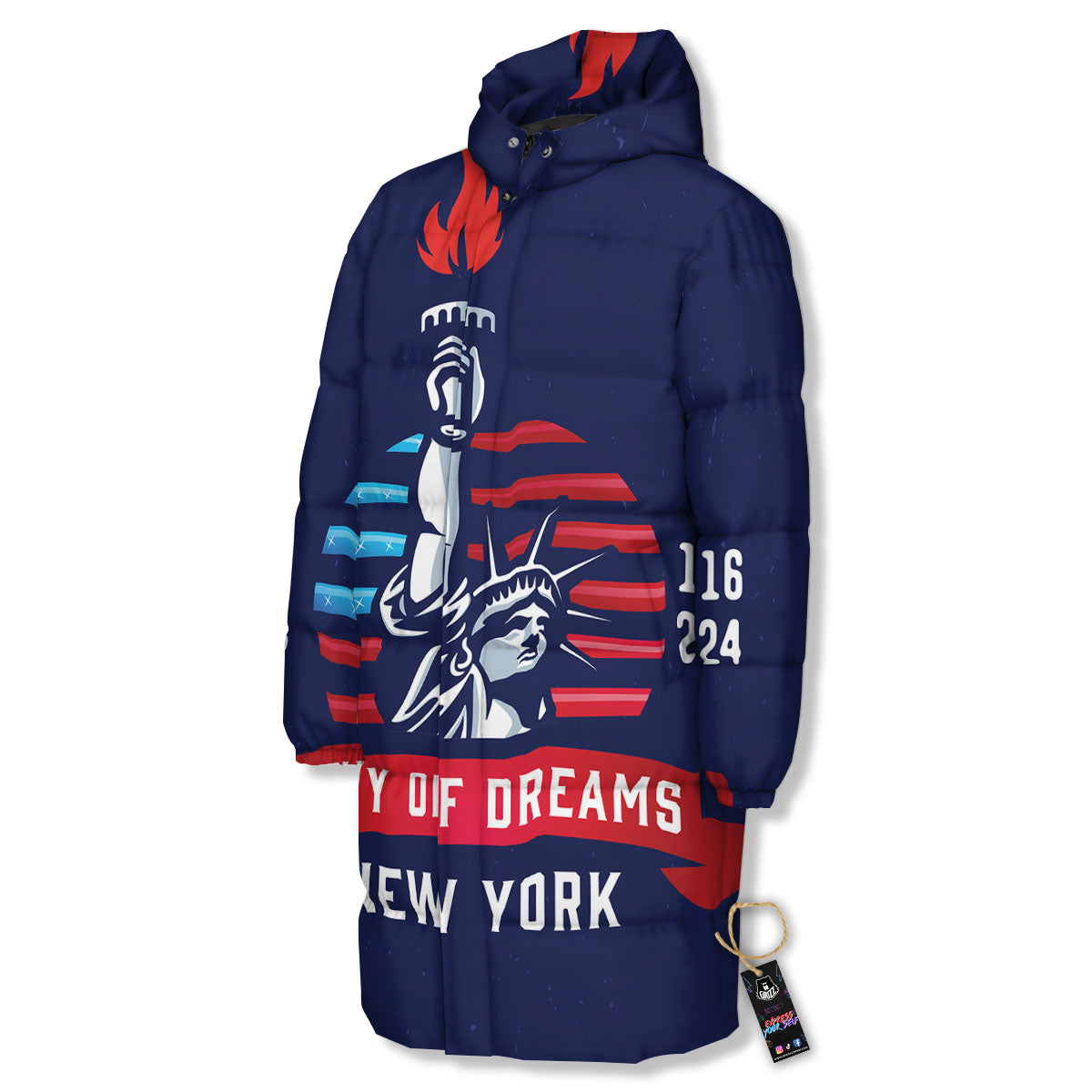 Dream Of Liberty American Print Long Down Jacket