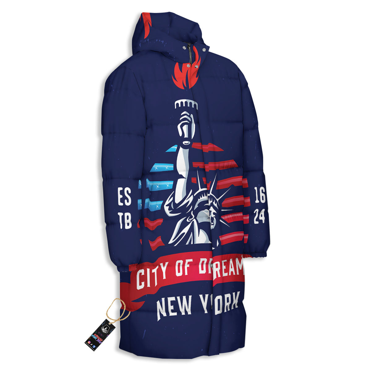 Dream Of Liberty American Print Long Down Jacket