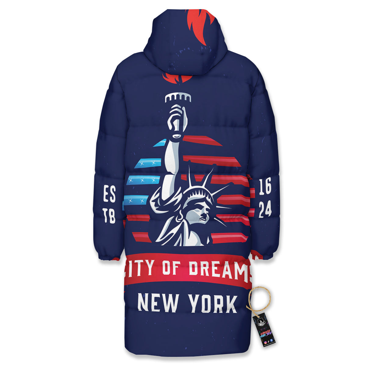 Dream Of Liberty American Print Long Down Jacket