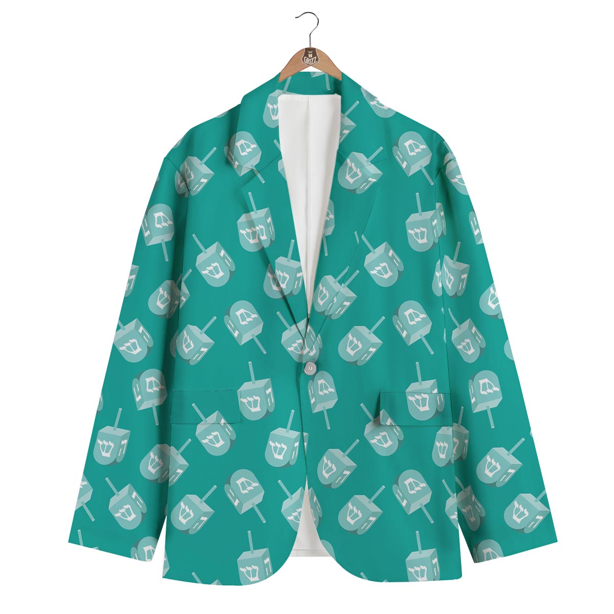 Dreidel Pattern Print Men's Blazer-grizzshop