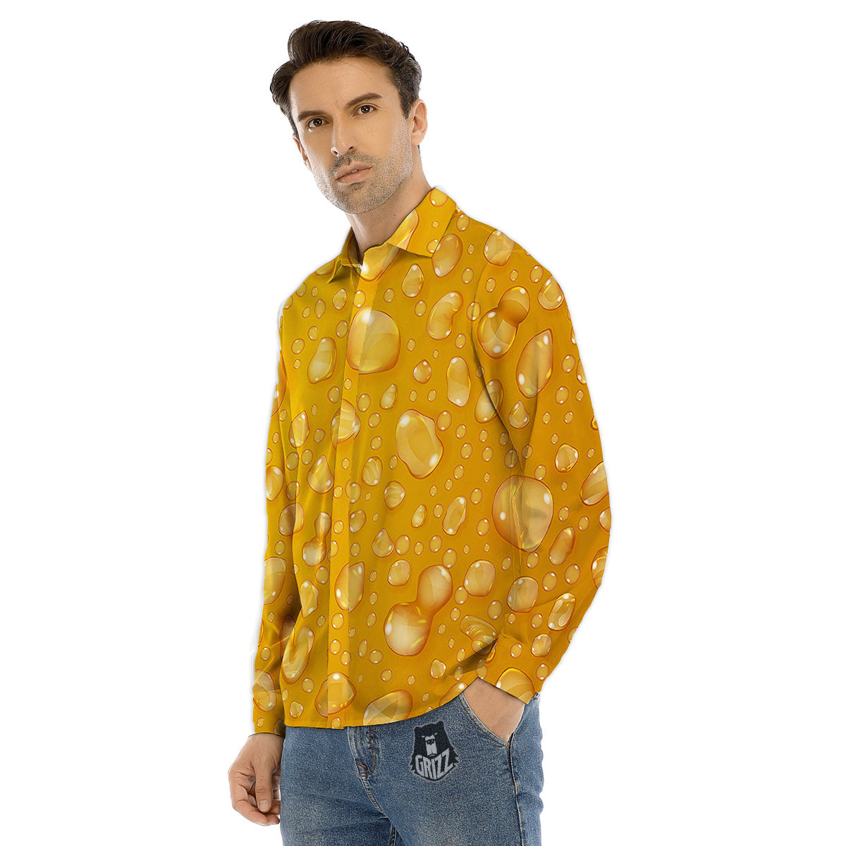 Drops Water On Beer Glass Print Men's Dress Shirts-grizzshop