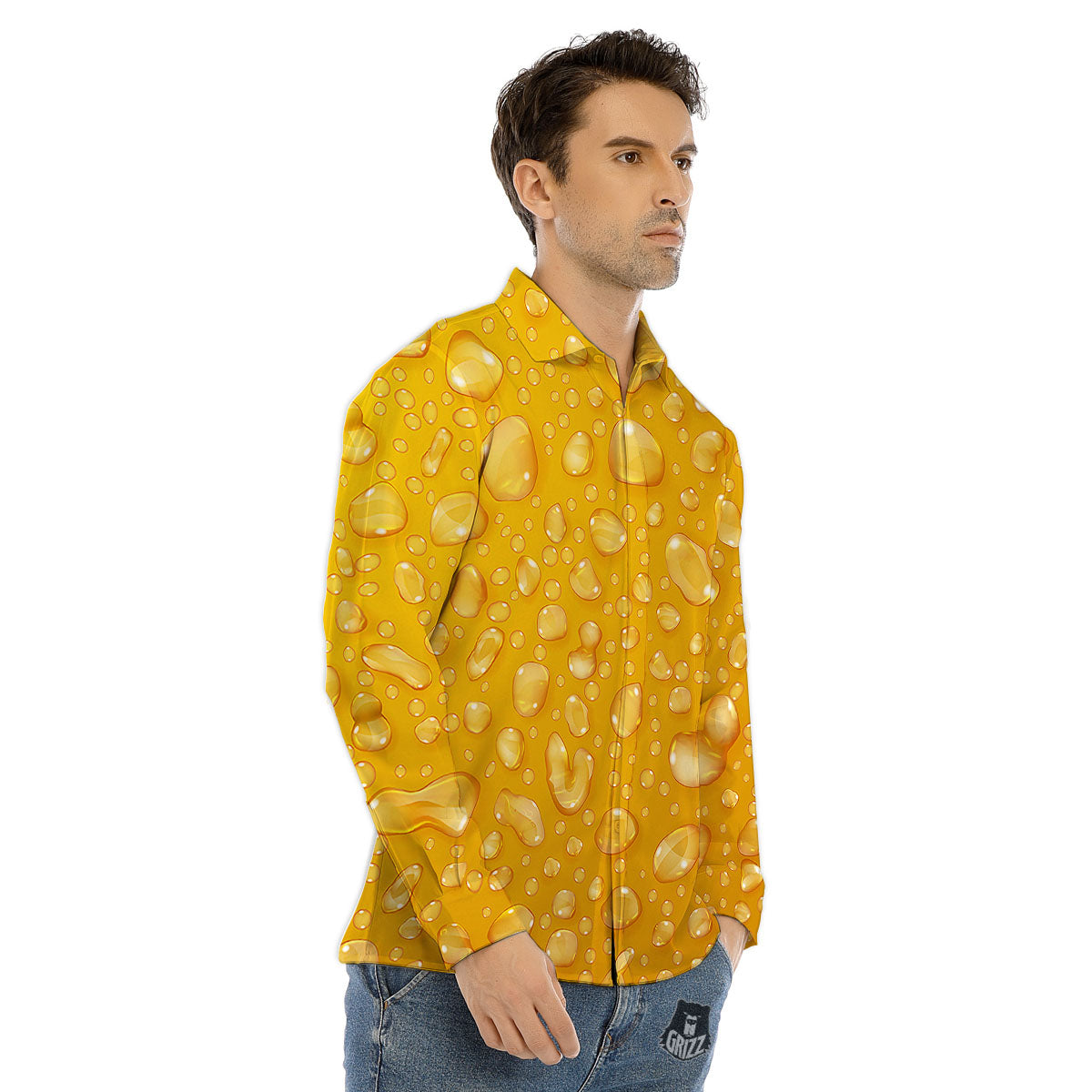 Drops Water On Beer Glass Print Men's Dress Shirts-grizzshop