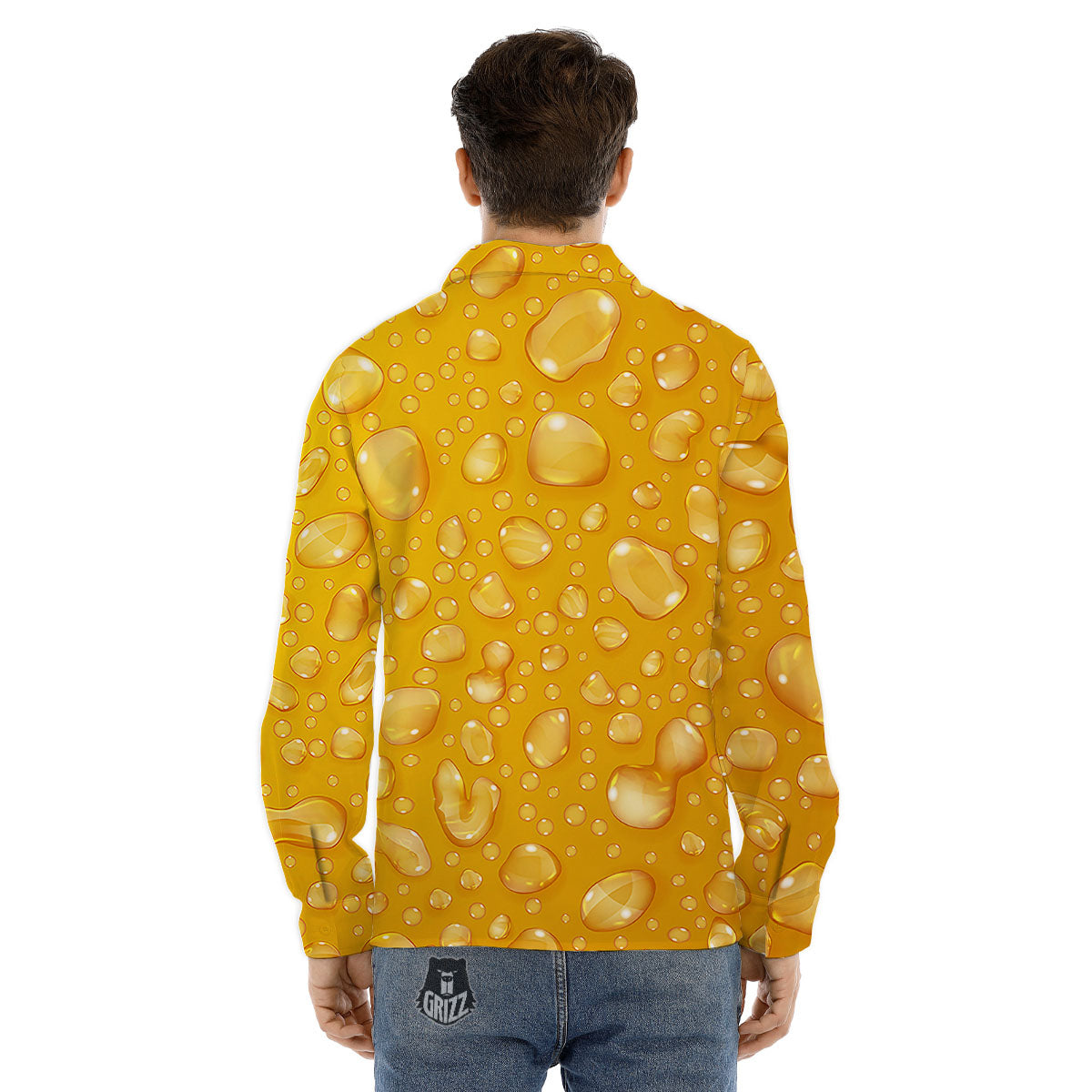 Drops Water On Beer Glass Print Men's Dress Shirts-grizzshop
