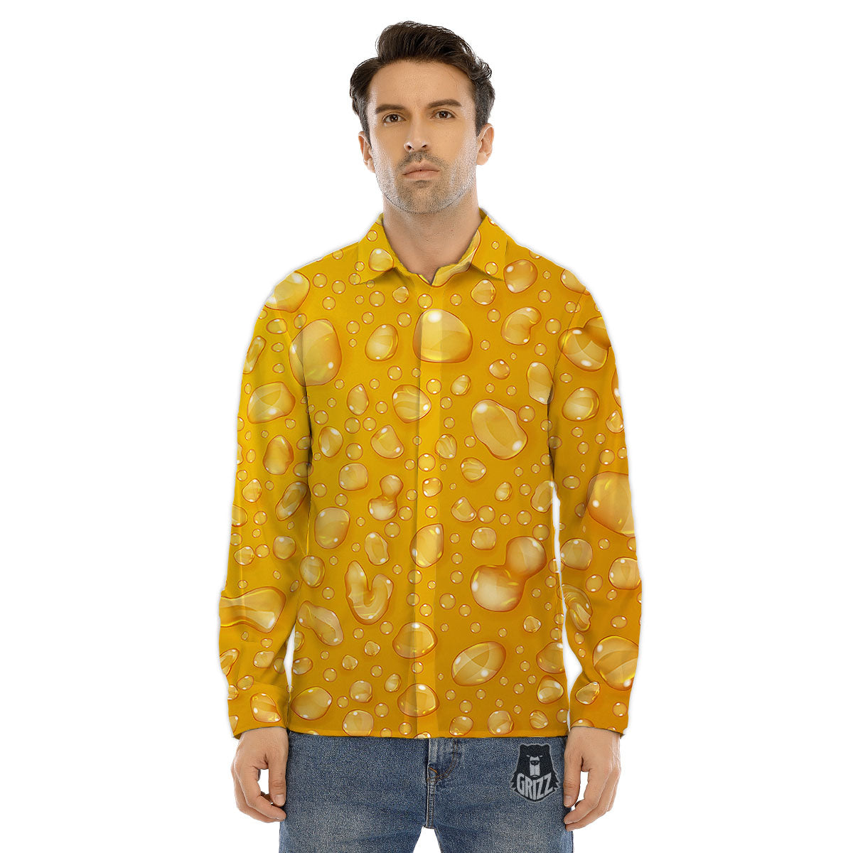 Drops Water On Beer Glass Print Men's Dress Shirts-grizzshop