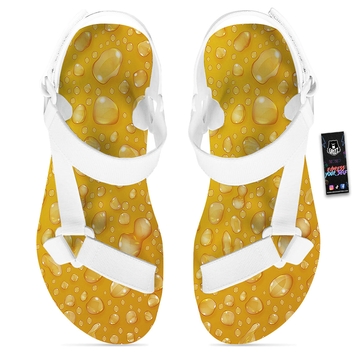 Drops Water On Beer Glass Print White Open Toe Sandals-grizzshop