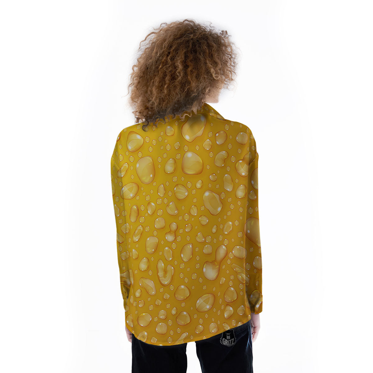 Drops Water On Beer Glass Print Women's Long Sleeve Shirts-grizzshop