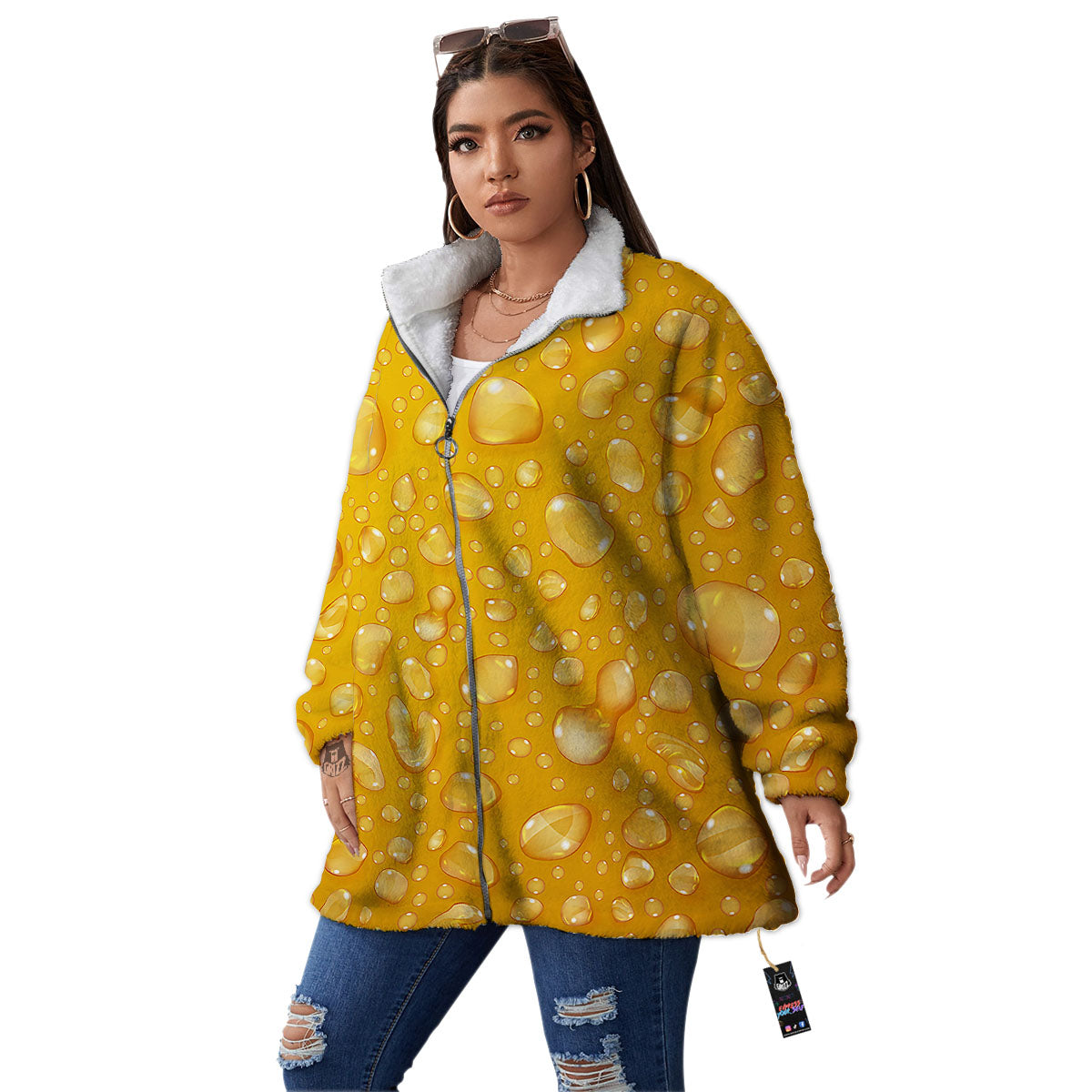 Drops Water On Beer Glass Print Women's Sherpa Jacket-grizzshop
