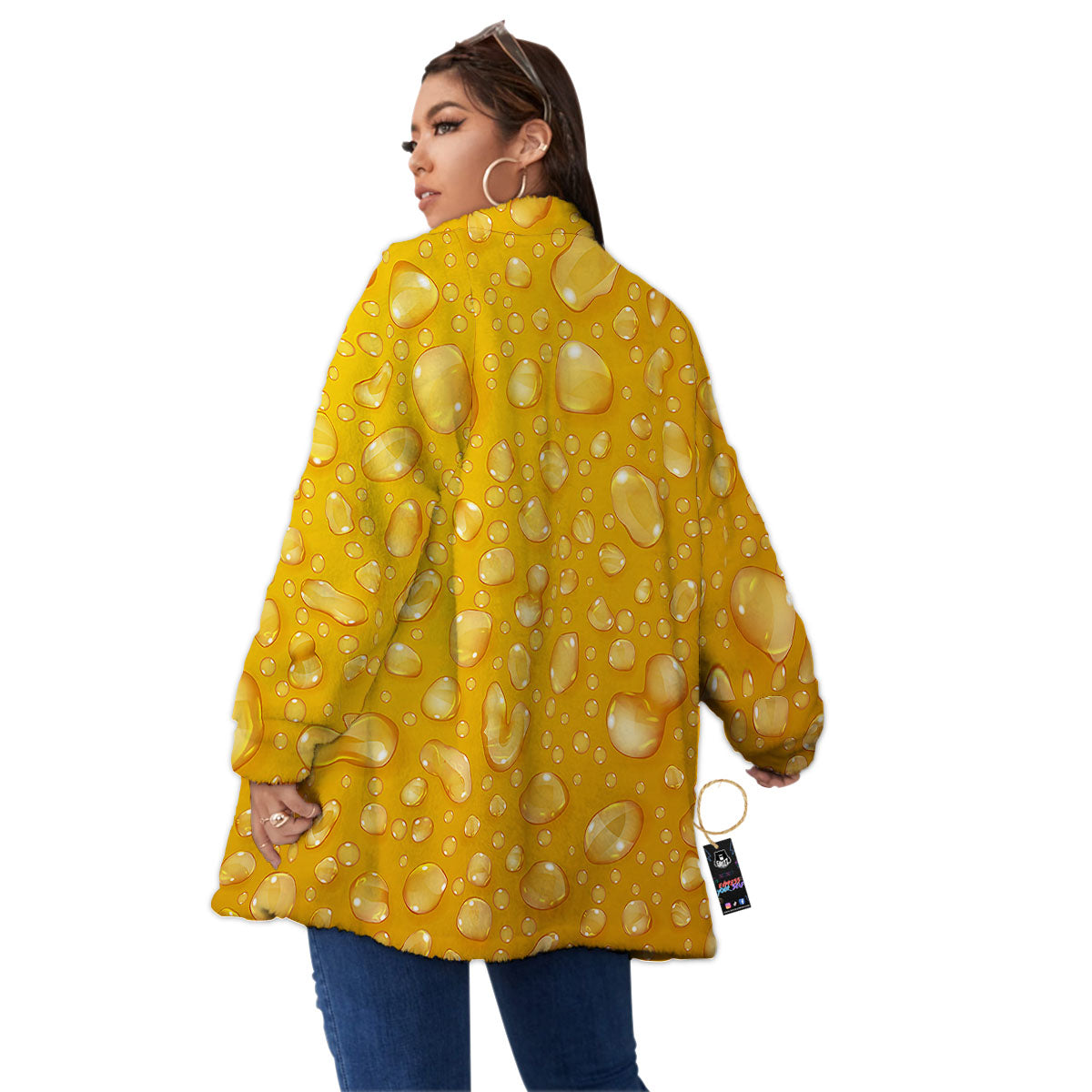 Drops Water On Beer Glass Print Women's Sherpa Jacket-grizzshop