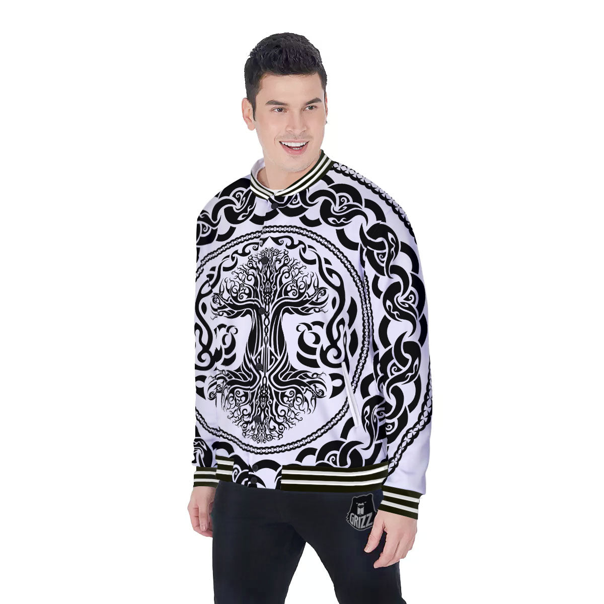 Druidic Yggdrasil Tree Print Baseball Jacket-grizzshop