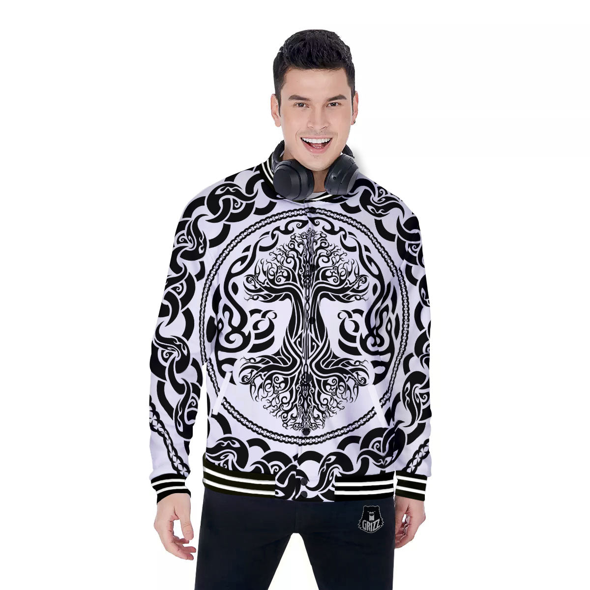 Druidic Yggdrasil Tree Print Baseball Jacket-grizzshop