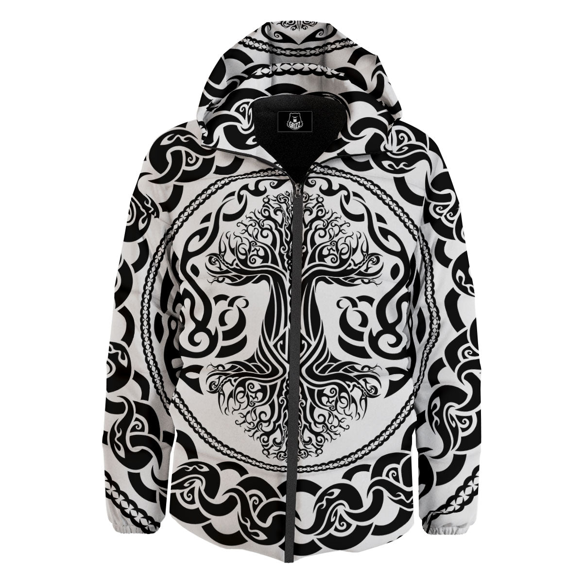 Druidic Yggdrasil Tree Print Down Jacket-grizzshop