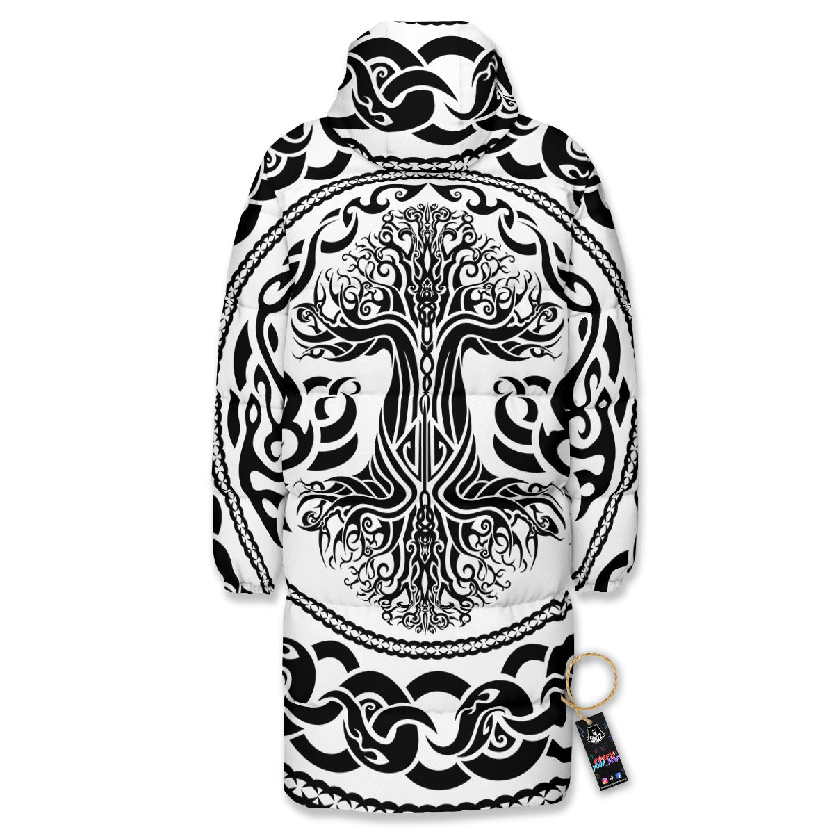 Druidic Yggdrasil Tree Print Long Down Jacket-grizzshop
