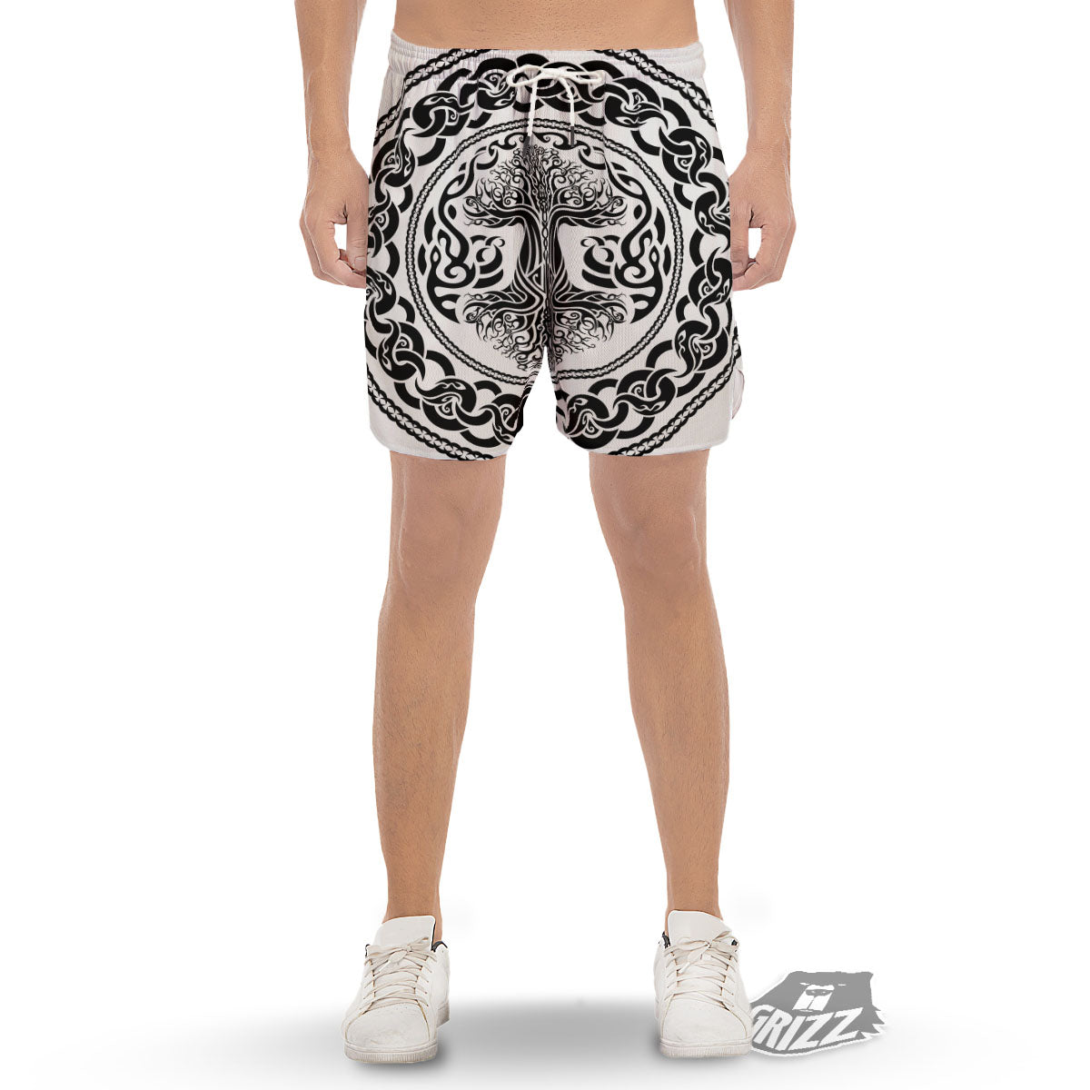 Druidic Yggdrasil Tree Print Men's Gym Shorts-grizzshop
