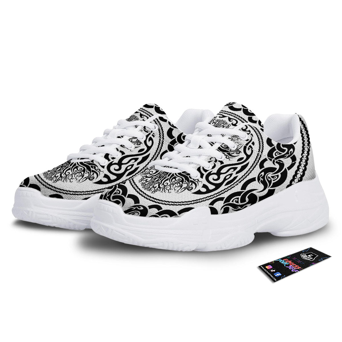 Druidic Yggdrasil Tree Print White Chunky Shoes-grizzshop