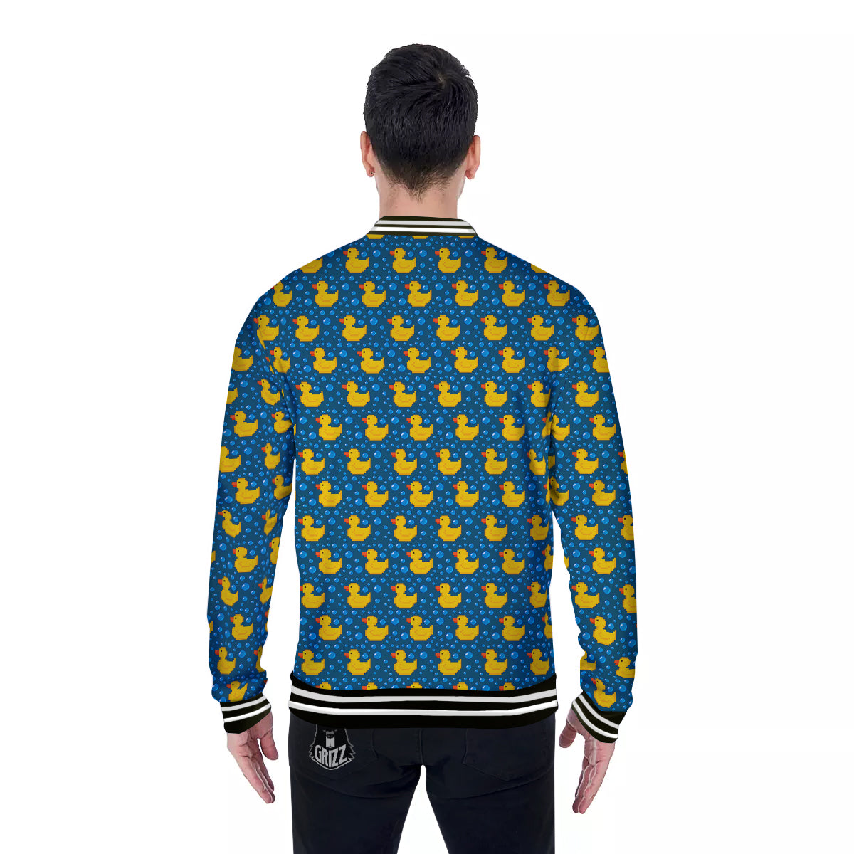 Duck 8-Bit Rubber Print Pattern Baseball Jacket-grizzshop