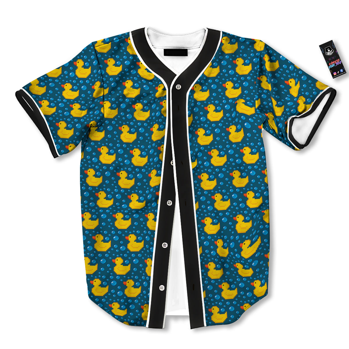 Duck 8-Bit Rubber Print Pattern Baseball Jersey-grizzshop